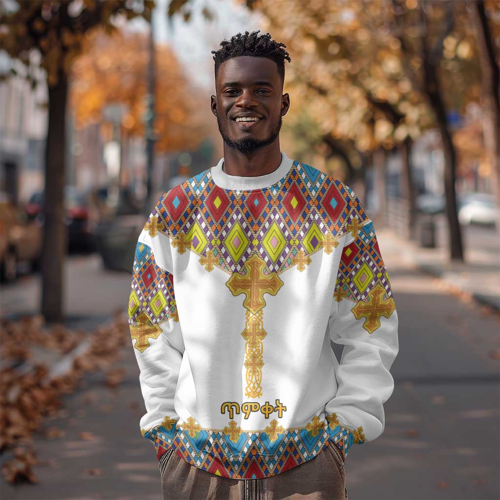 Happy Ethiopian Timkat Sweatshirt Cross Mix Tilet Pattern