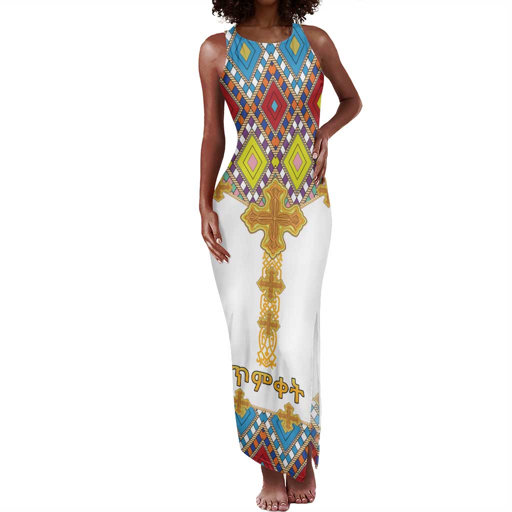 Happy Ethiopian Timkat Tank Maxi Dress Cross Mix Tilet Pattern