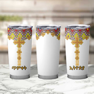 Happy Ethiopian Timkat Tumbler Cup Cross Mix Tilet Pattern