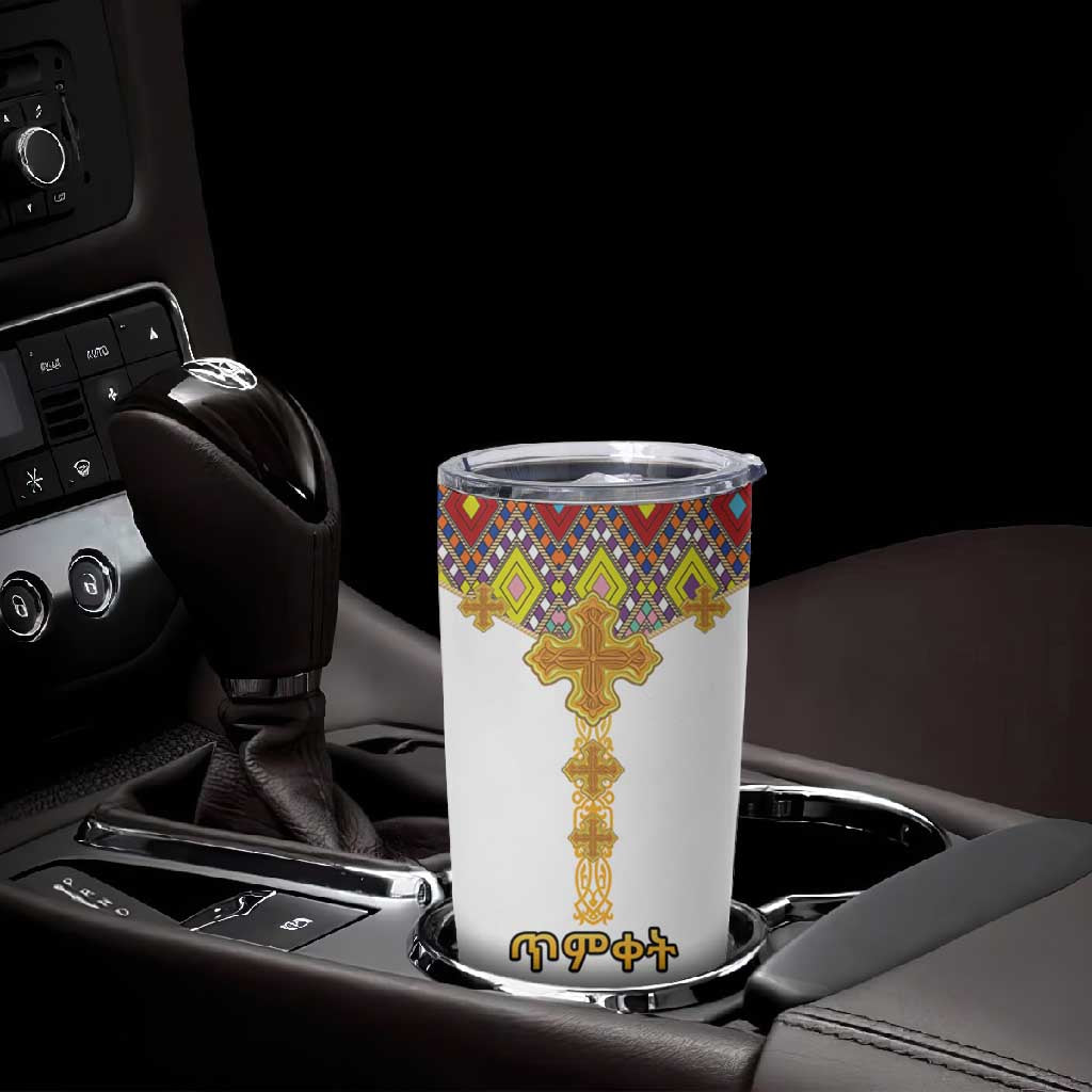 Happy Ethiopian Timkat Tumbler Cup Cross Mix Tilet Pattern