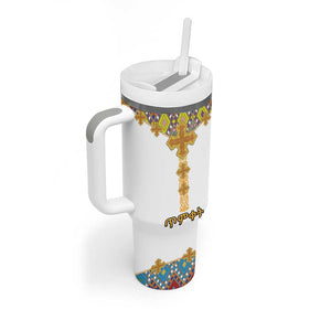 Happy Ethiopian Timkat Tumbler With Handle Cross Mix Tilet Pattern