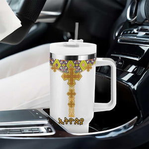 Happy Ethiopian Timkat Tumbler With Handle Cross Mix Tilet Pattern