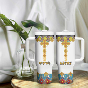 Happy Ethiopian Timkat Tumbler With Handle Cross Mix Tilet Pattern