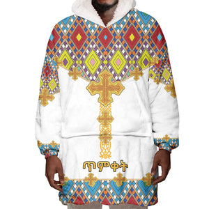 Happy Ethiopian Timkat Wearable Blanket Hoodie Cross Mix Tilet Pattern