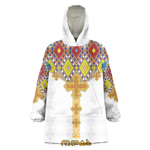 Happy Ethiopian Timkat Wearable Blanket Hoodie Cross Mix Tilet Pattern