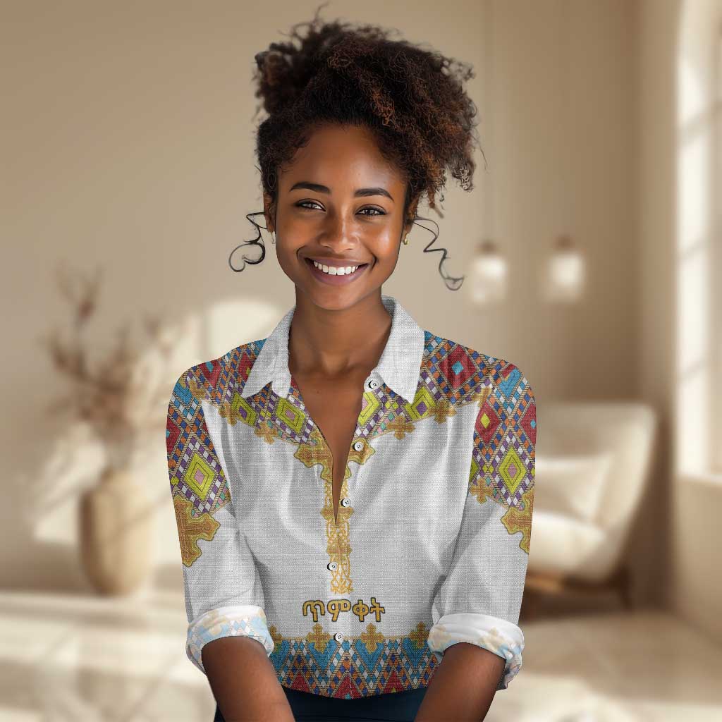 Happy Ethiopian Timkat Women Casual Shirt Cross Mix Tilet Pattern