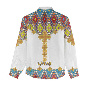 Happy Ethiopian Timkat Women Casual Shirt Cross Mix Tilet Pattern