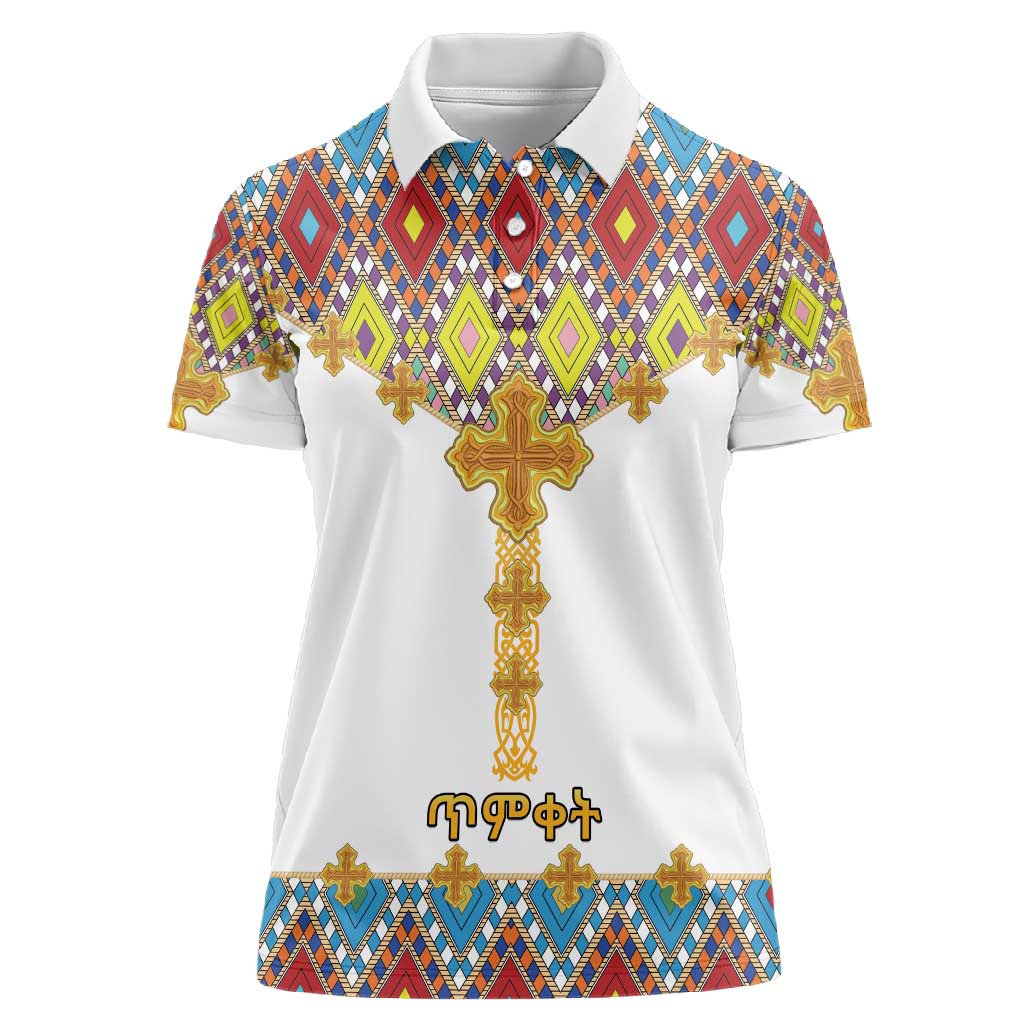 Happy Ethiopian Timkat Women Polo Shirt Cross Mix Tilet Pattern