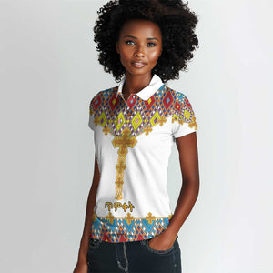 Happy Ethiopian Timkat Women Polo Shirt Cross Mix Tilet Pattern