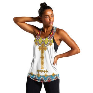 Happy Ethiopian Timkat Women Racerback Tank Cross Mix Tilet Pattern