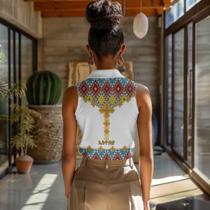 Happy Ethiopian Timkat Women Sleeveless Polo Shirt Cross Mix Tilet Pattern