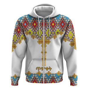 Happy Ethiopian Timkat Zip Hoodie Cross Mix Tilet Pattern