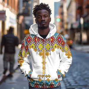 Happy Ethiopian Timkat Zip Hoodie Cross Mix Tilet Pattern