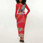 Afro Namibia Football Custom Long Sleeve Bodycon Dress Go Namibia Warriors - Sporty Style LT15