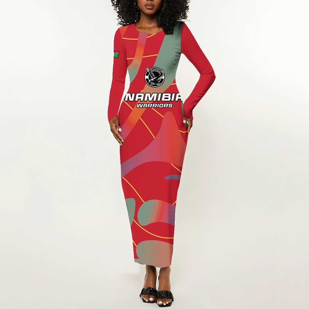 Afro Namibia Football Custom Long Sleeve Bodycon Dress Go Namibia Warriors - Sporty Style