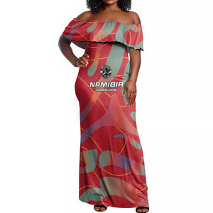 Afro Namibia Football Custom Off Shoulder Maxi Dress Go Namibia Warriors - Sporty Style