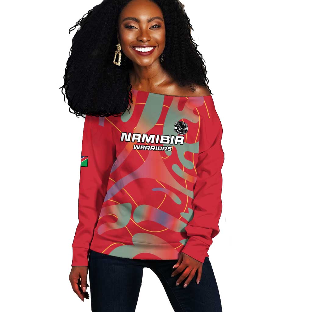 Afro Namibia Football Custom Off Shoulder Sweater Go Namibia Warriors - Sporty Style