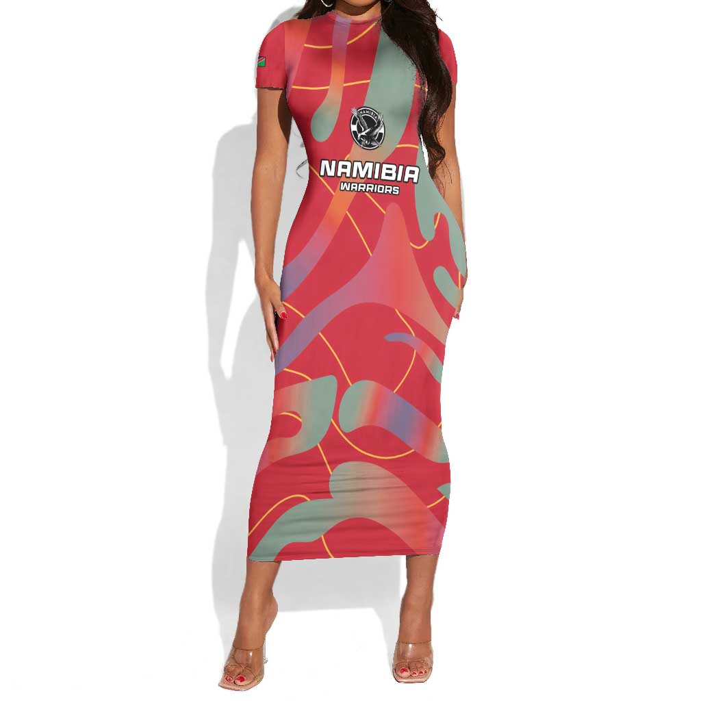 Afro Namibia Football Custom Short Sleeve Bodycon Dress Go Namibia Warriors - Sporty Style