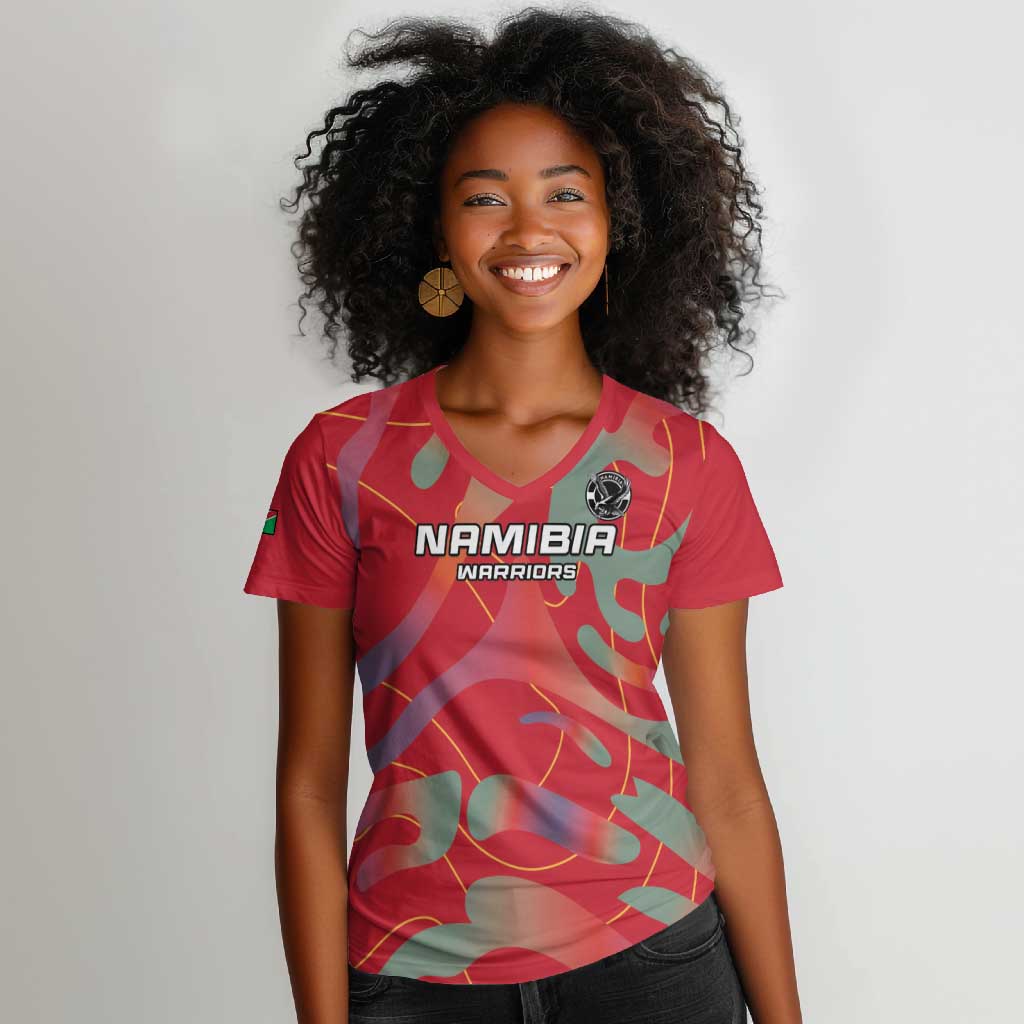 Afro Namibia Football Custom Women V-Neck T-Shirt Go Namibia Warriors - Sporty Style