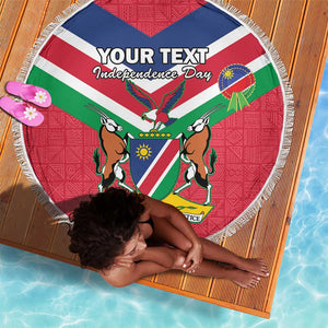 Personalised Namibia Beach Blanket Coat Of Arms With Flag Map - Happy Independence Day