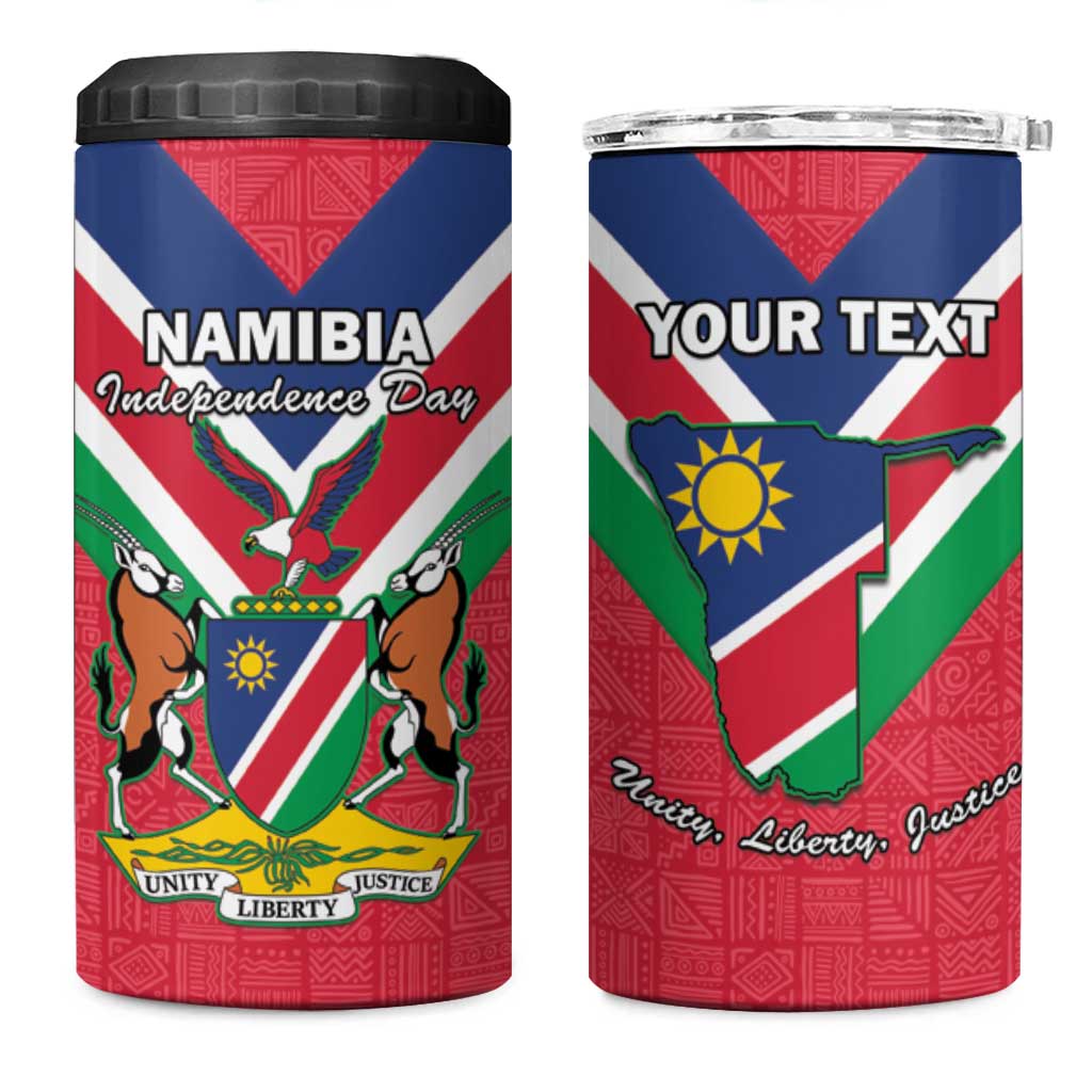 Personalised Namibia 4 in 1 Can Cooler Tumbler Coat Of Arms With Flag Map - Happy Independence Day