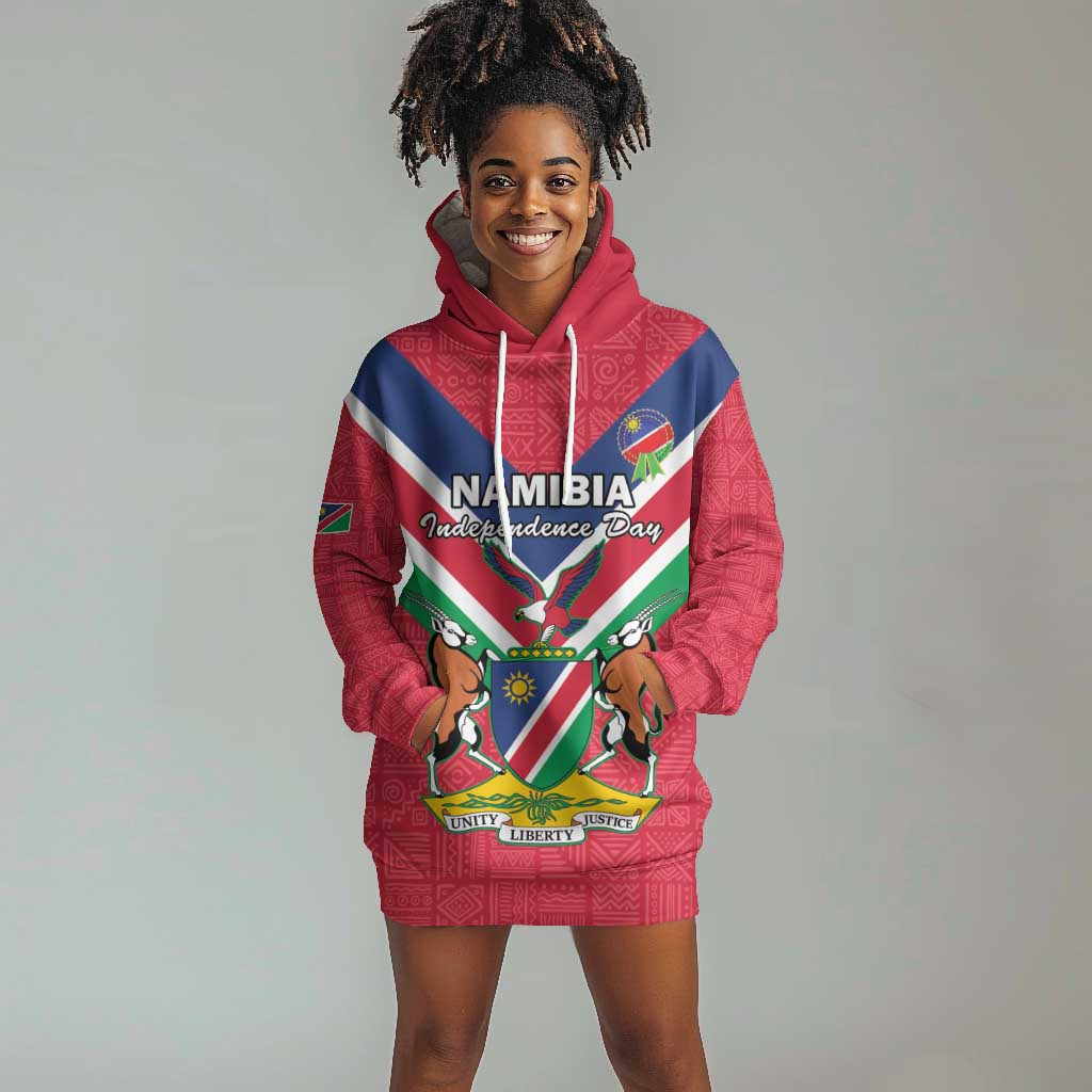 Personalised Namibia Hoodie Dress Coat Of Arms With Flag Map - Happy Independence Day