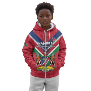 Personalised Namibia Kid Hoodie Coat Of Arms With Flag Map - Happy Independence Day