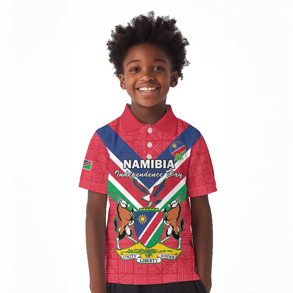 Personalised Namibia Kid Polo Shirt Coat Of Arms With Flag Map - Happy Independence Day