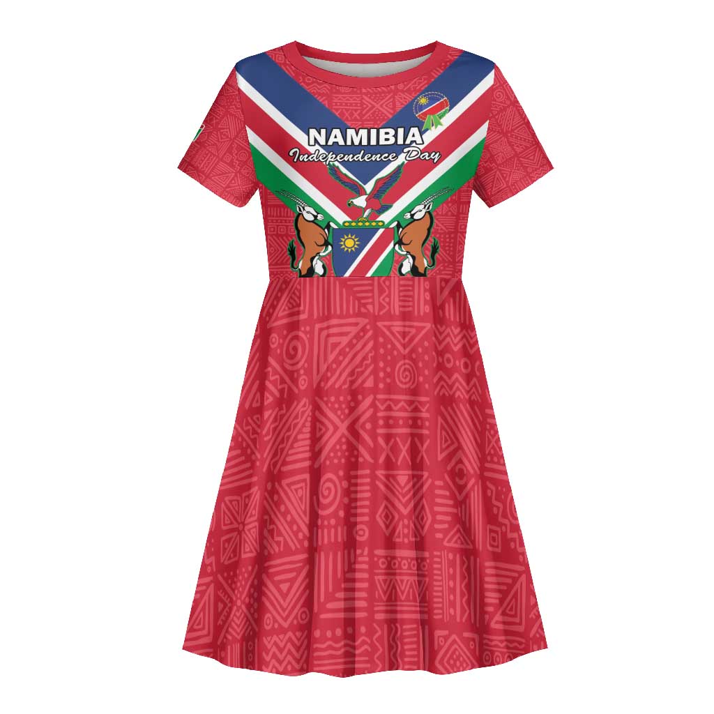 Personalised Namibia Kid Short Sleeve Dress Coat Of Arms With Flag Map - Happy Independence Day