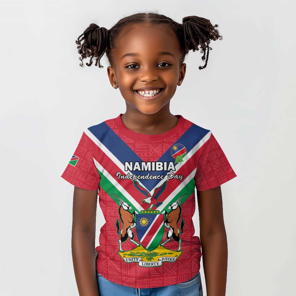 Personalised Namibia Kid T shirt Coat Of Arms With Flag Map - Happy Independence Day