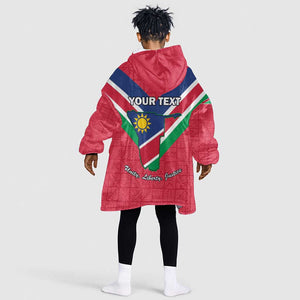 Personalised Namibia Kid Wearable Blanket Hoodie Coat Of Arms With Flag Map - Happy Independence Day