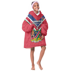 Personalised Namibia Kid Wearable Blanket Hoodie Coat Of Arms With Flag Map - Happy Independence Day