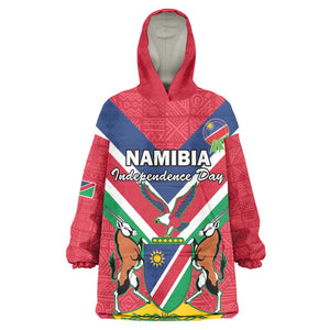 Personalised Namibia Kid Wearable Blanket Hoodie Coat Of Arms With Flag Map - Happy Independence Day