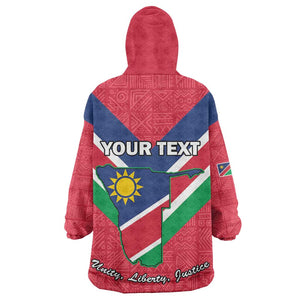 Personalised Namibia Kid Wearable Blanket Hoodie Coat Of Arms With Flag Map - Happy Independence Day