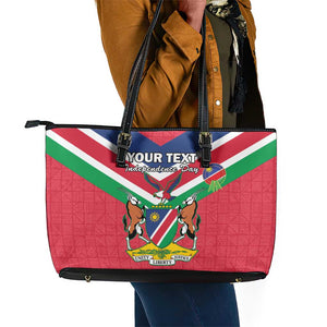 Personalised Namibia Leather Tote Bag Coat Of Arms With Flag Map - Happy Independence Day