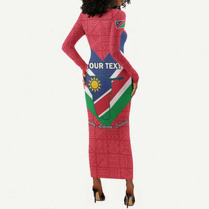 Personalised Namibia Long Sleeve Bodycon Dress Coat Of Arms With Flag Map - Happy Independence Day