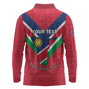 Personalised Namibia Long Sleeve Polo Shirt Coat Of Arms With Flag Map - Happy Independence Day