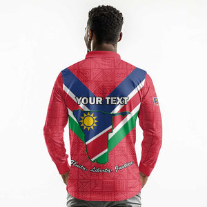 Personalised Namibia Long Sleeve Polo Shirt Coat Of Arms With Flag Map - Happy Independence Day