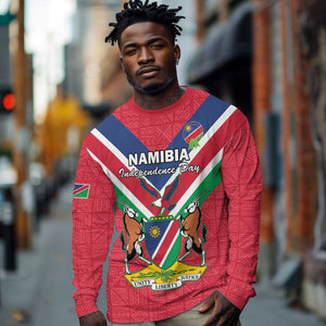 Personalised Namibia Long Sleeve Shirt Coat Of Arms With Flag Map - Happy Independence Day