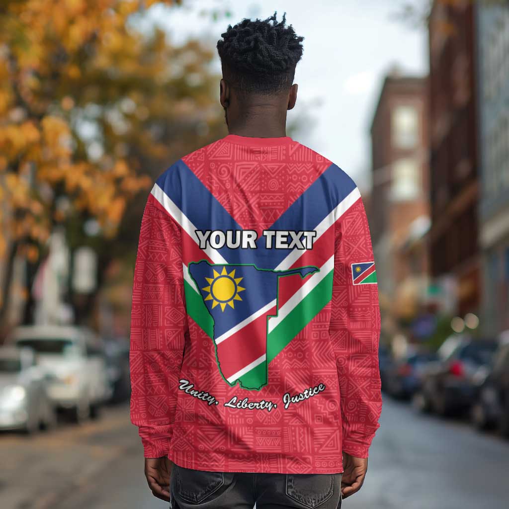 Personalised Namibia Long Sleeve Shirt Coat Of Arms With Flag Map - Happy Independence Day