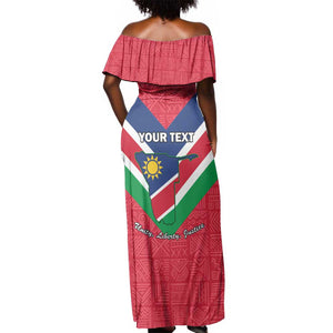 Personalised Namibia Off Shoulder Maxi Dress Coat Of Arms With Flag Map - Happy Independence Day