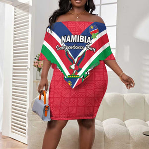 Personalised Namibia Off Shoulder Short Dress Coat Of Arms With Flag Map - Happy Independence Day