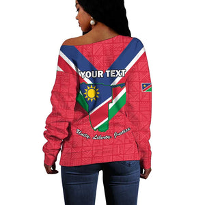 Personalised Namibia Off Shoulder Sweater Coat Of Arms With Flag Map - Happy Independence Day