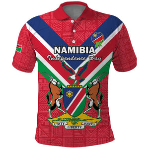 Personalised Namibia Polo Shirt Coat Of Arms With Flag Map - Happy Independence Day