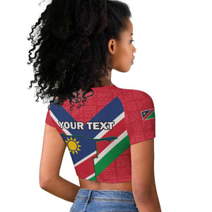 Personalised Namibia Raglan Cropped T shirt Coat Of Arms With Flag Map - Happy Independence Day