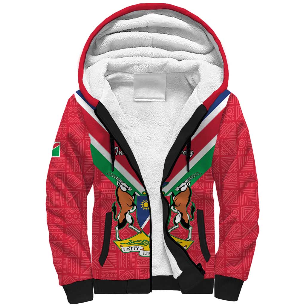 Personalised Namibia Sherpa Hoodie Coat Of Arms With Flag Map - Happy Independence Day