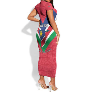 Personalised Namibia Short Sleeve Bodycon Dress Coat Of Arms With Flag Map - Happy Independence Day