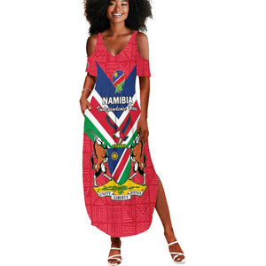 Personalised Namibia Summer Maxi Dress Coat Of Arms With Flag Map - Happy Independence Day