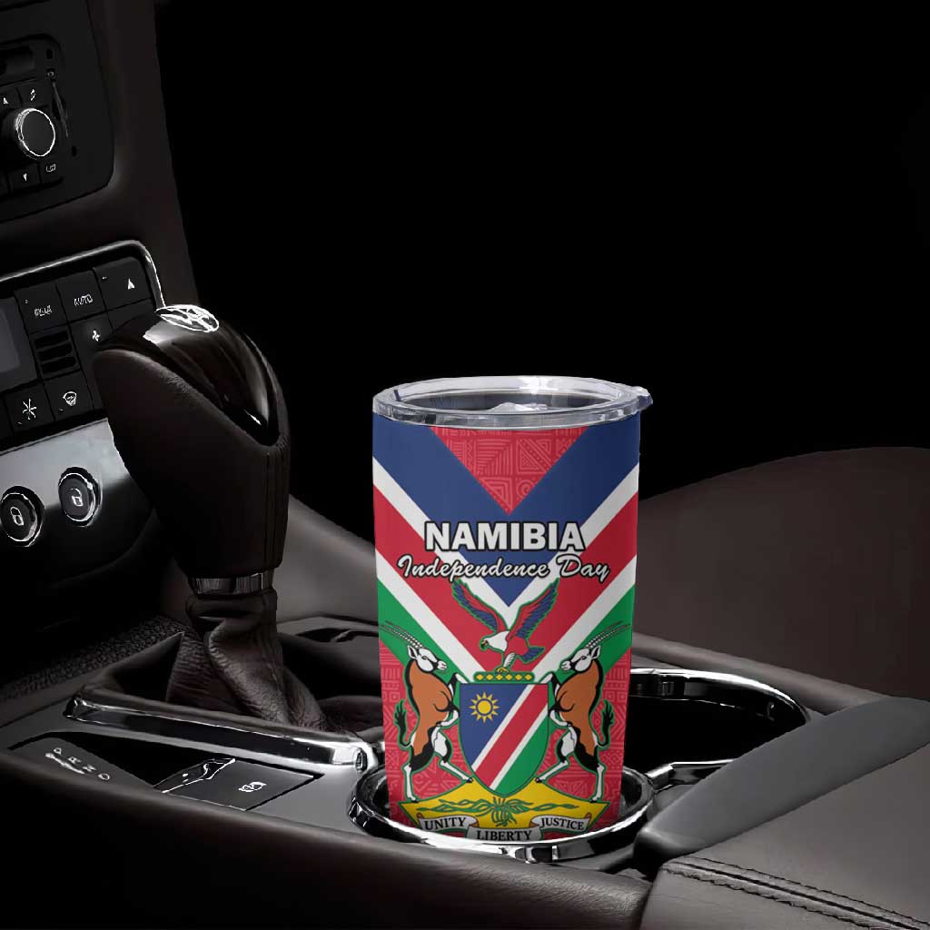 Personalised Namibia Tumbler Cup Coat Of Arms With Flag Map - Happy Independence Day