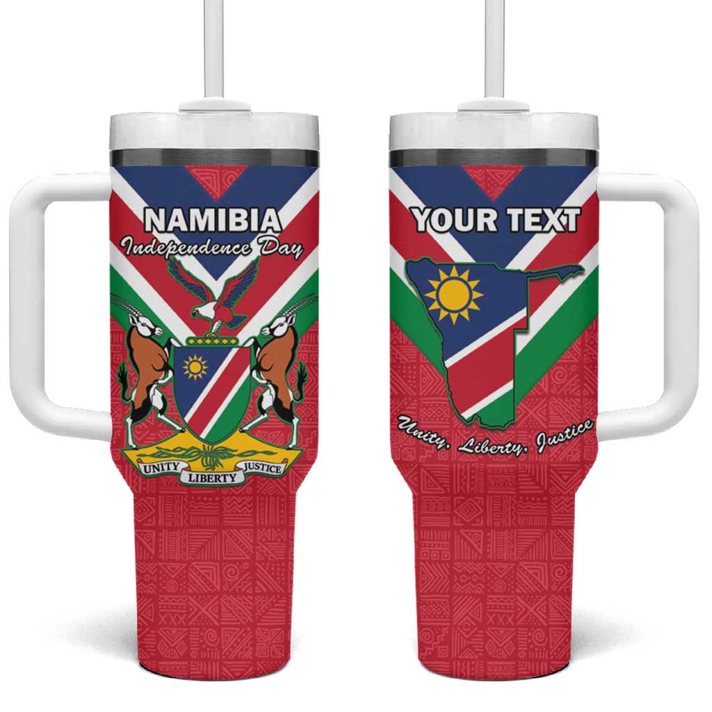 Personalised Namibia Tumbler With Handle Coat Of Arms With Flag Map - Happy Independence Day